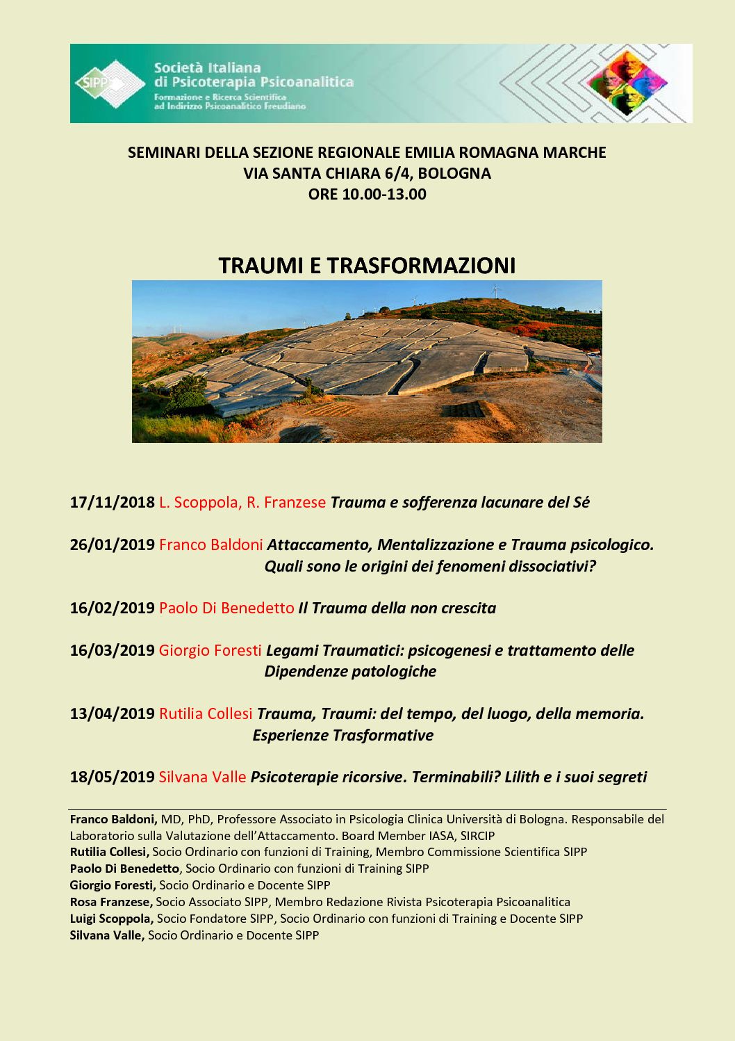 S.I.P.P. – Sezione Regionale Emilia Romagna e Marche – Calendario Seminari anno 2019