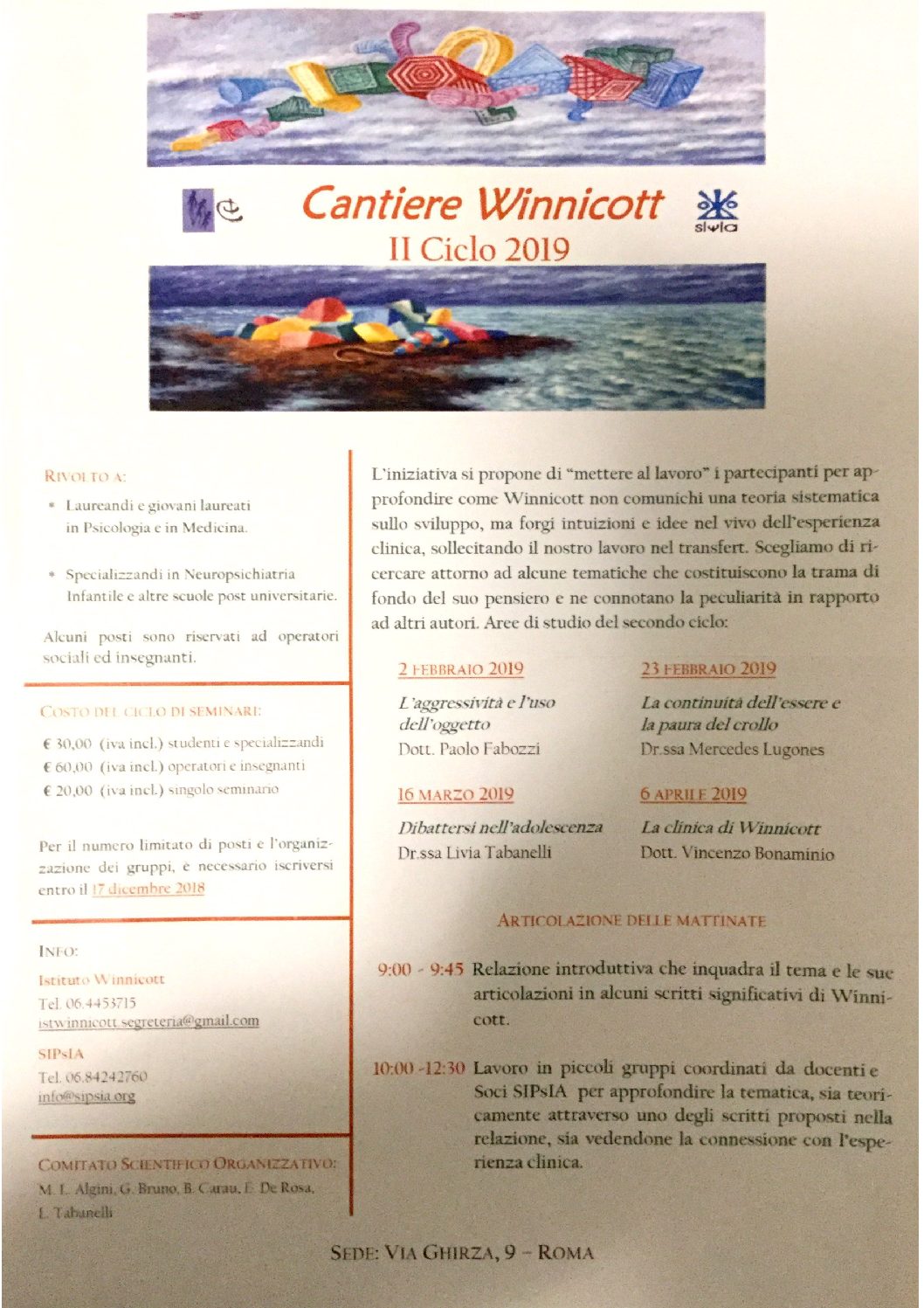 S.I.P.S.I.A. – Convegni “Cantiere Winnicott” – II ciclo 2019