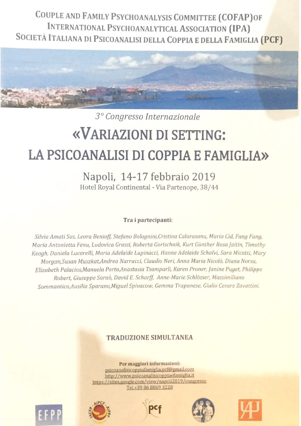 S.I.P.C.F. – 3° Congresso Internazionale “Variazioni di setting: la psicoanalisi di coppia e famiglia”