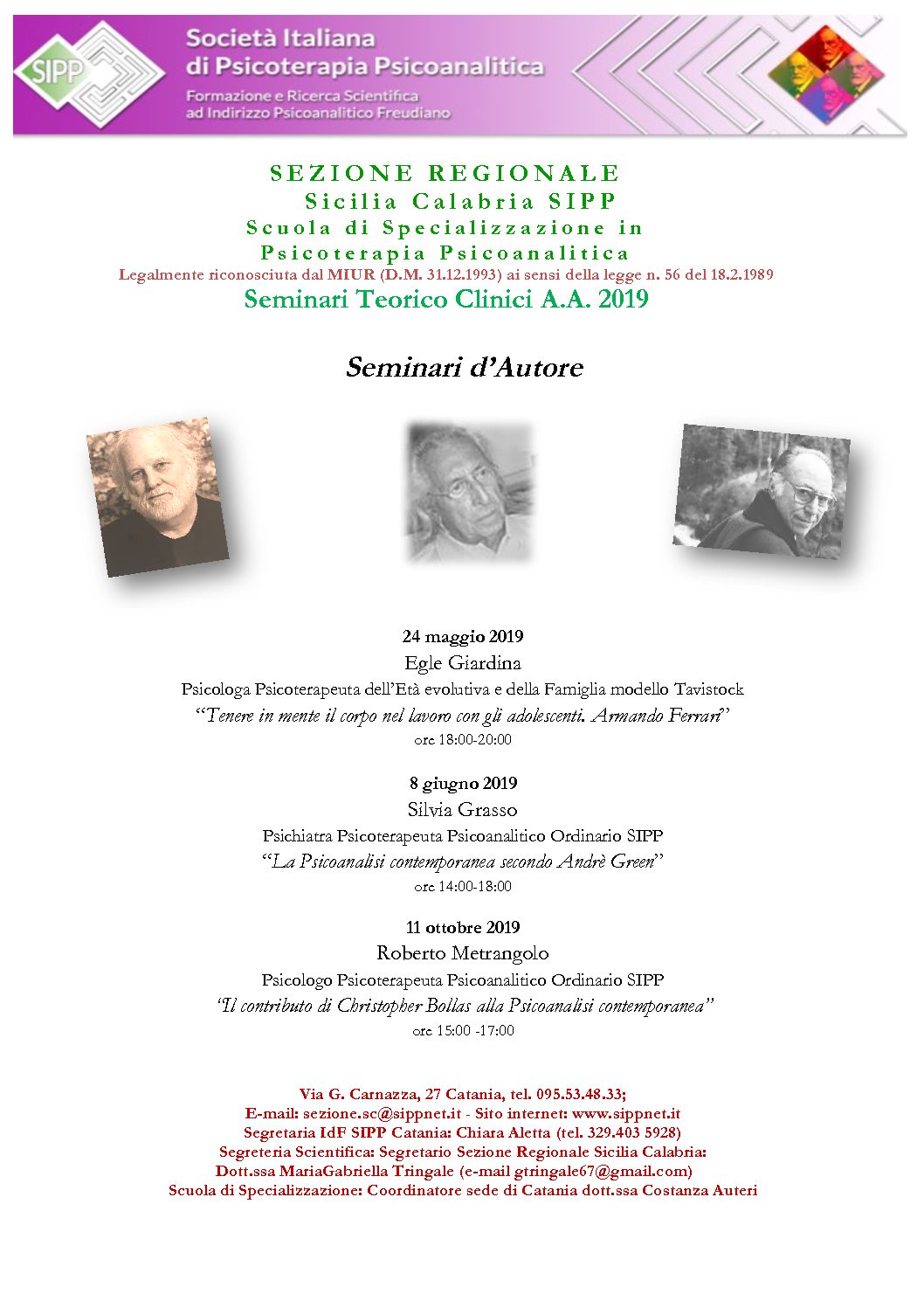 S.I.P.P. – Seminari Teorico Clinici A.A 2019